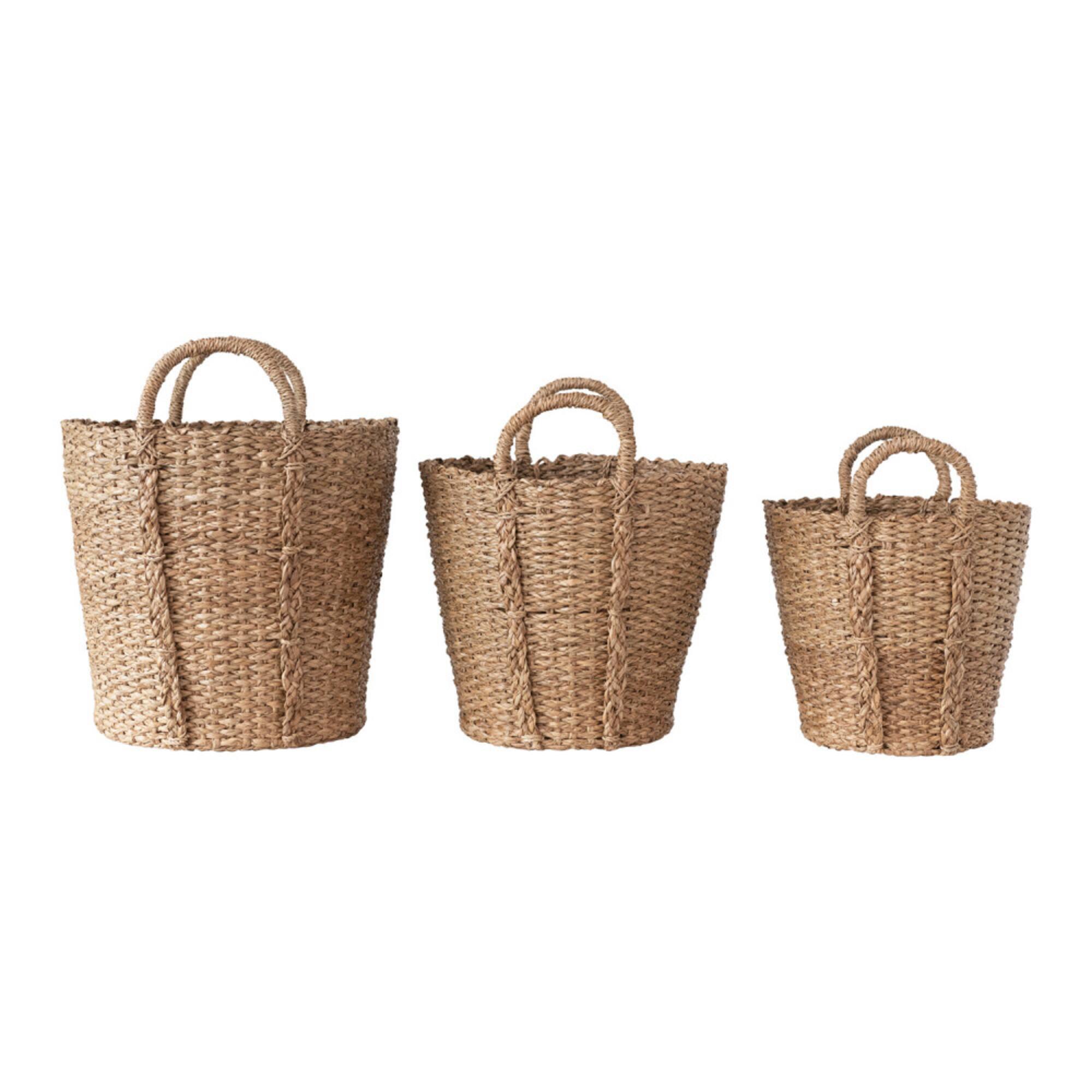 Hello Honey® Natural Handwoven Bankuan Basket with Braided Handles Set